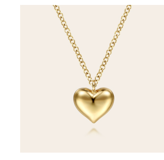 14K Yellow Gold Puff Heart Pendant Necklace
