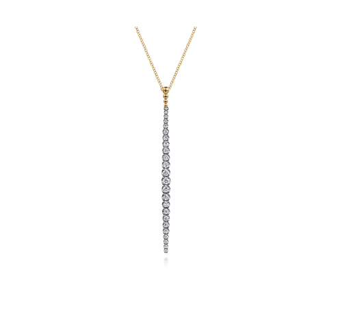 14K White Yellow Gold Bujukan Diamond Bar Pendant Necklace
