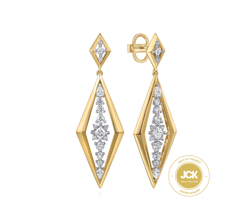 18K White and Yellow Gold Diamond Stud Drop Earrings