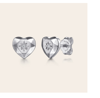 925 Sterling Silver Heart Diamond Cut Stud Earrings