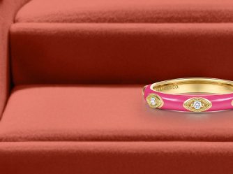 Enamel - 14K Yellow Gold Diamond Split Stackable with Fuchsia Enamel