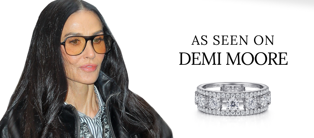 14K White Gold Three Row Diamond Station Wide Band Ring