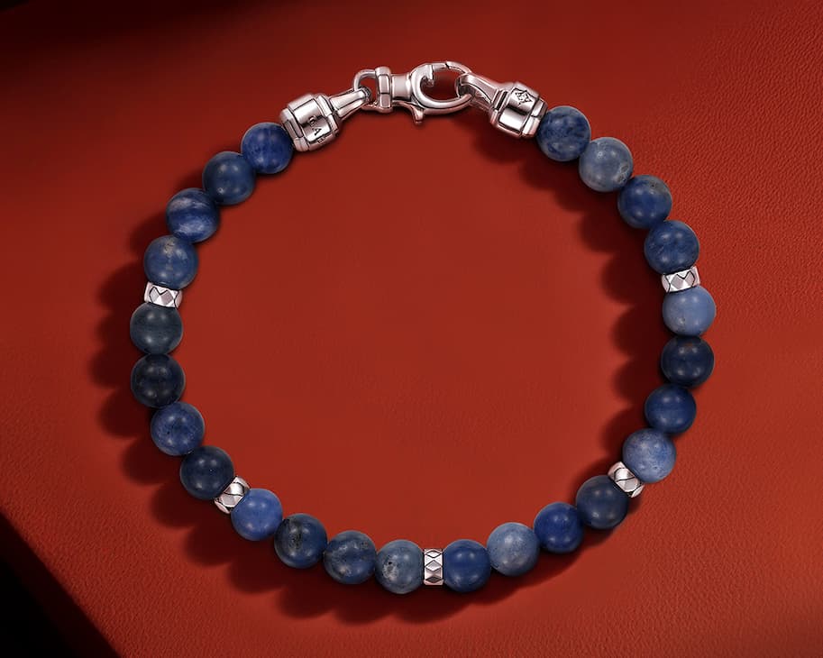 Diamonds Do Good 925 Sterling Silver 6mm Blue Sodalite Bead and Diamond Bracelet