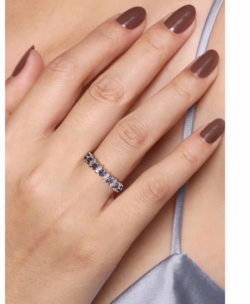 14K White Gold Diamond and Sapphire Stackable Ring