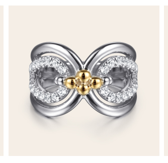 925 Sterling Silver and 14K Yellow Gold Bujukan White Sapphire Link Ring