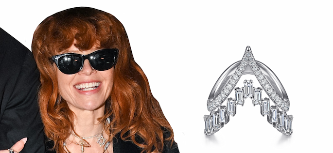 18K White Gold Diamond Baguette and Round Chevron Statement Ring