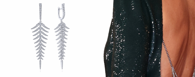 18K White Gold Diamond Fishbone Linear Huggies