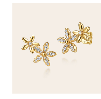 Floral - 14K Yellow Gold Diamond Floral Ear Climber Earrings