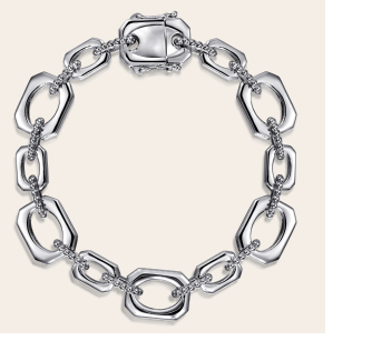 925 Sterling Silver Bujukan And Elongated Octagon Link Chain Bracelet