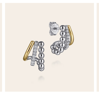 925 Sterling Silver and 14K Yellow Gold White Sapphire J Hoop Earrings-Bujukan