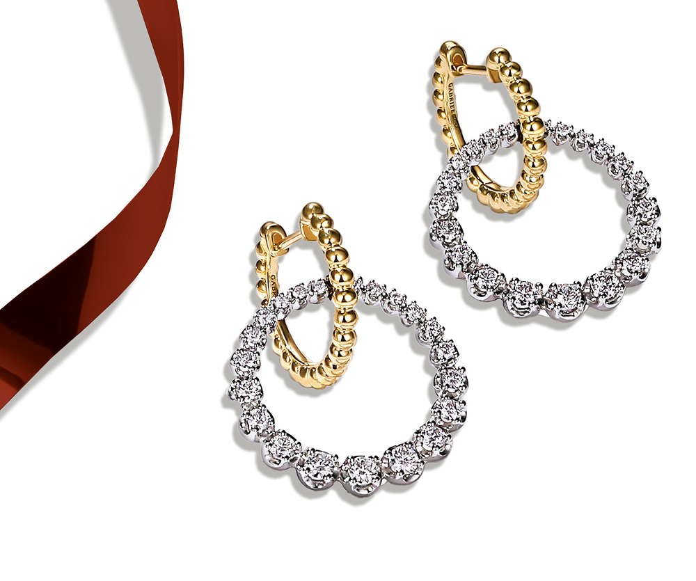 14K White-Yellow Gold Bujukan Diamond Circle Huggies