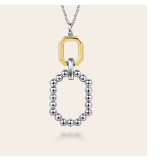 925 Sterling Silver and 14K Yellow Gold Octagon Bujukan Drop Pendant Necklace