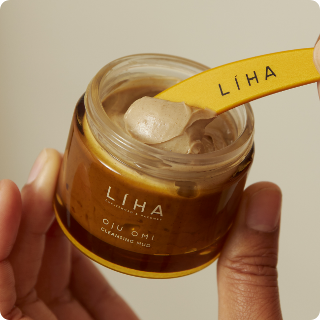 Open jar of mud cleanser