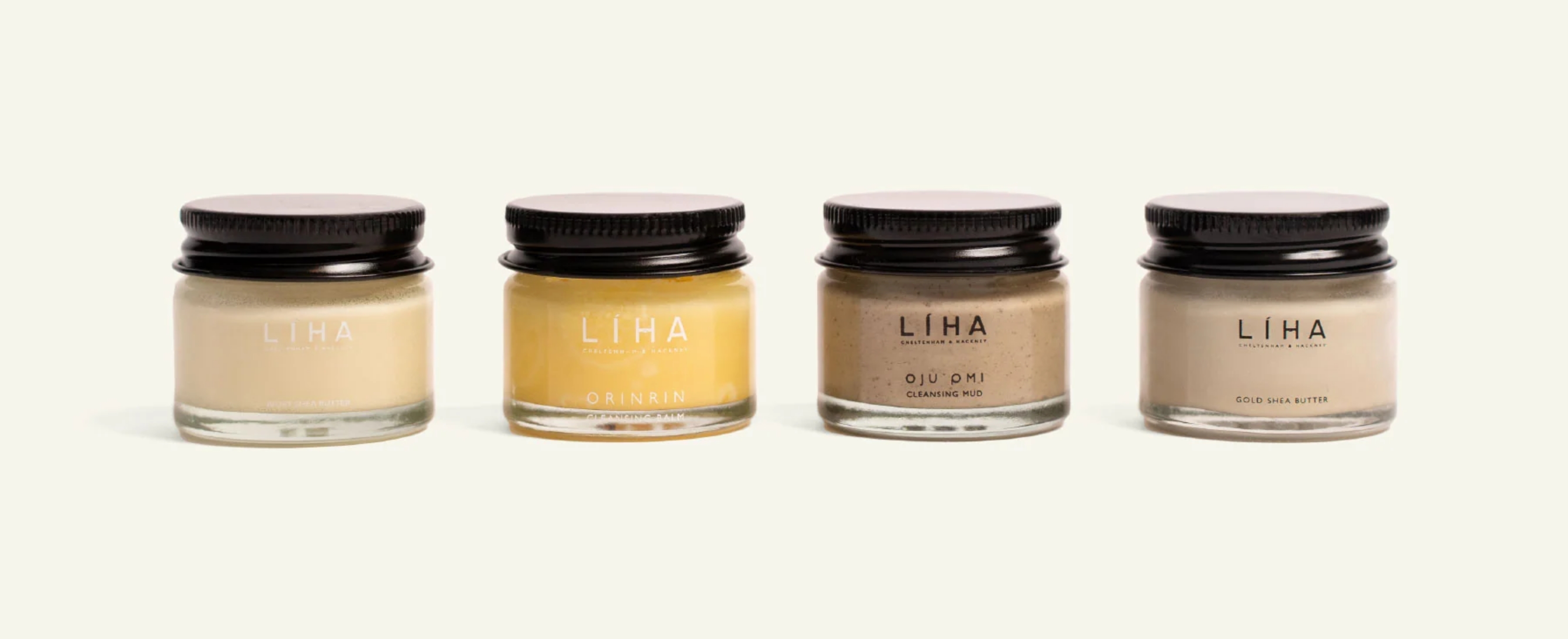 4 mini glass pots with the LIHA Beauty Logo