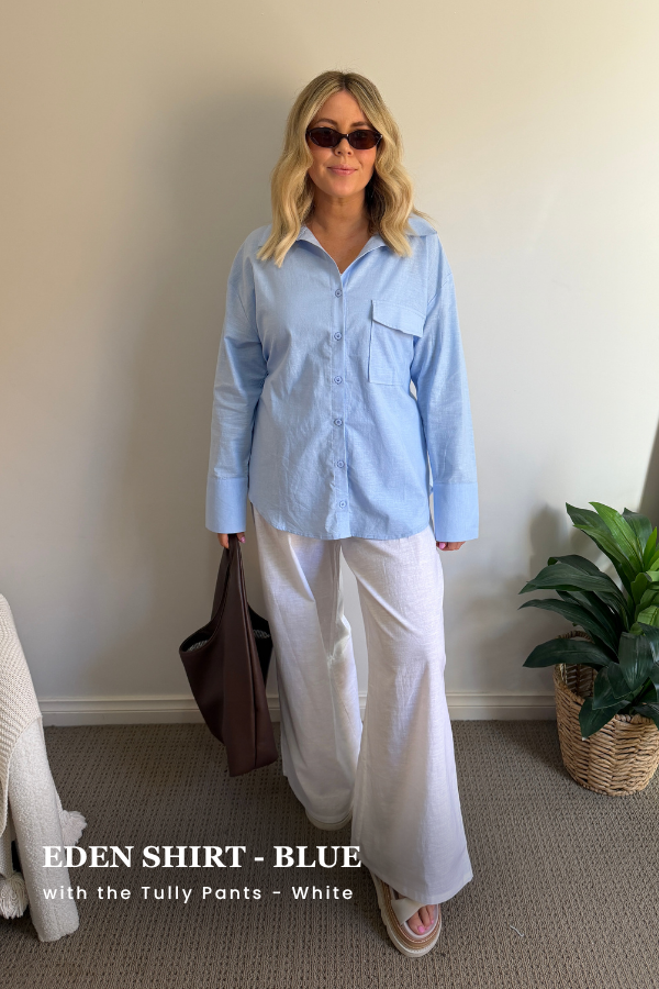 Eden Shirt Blue with Tully Pants White