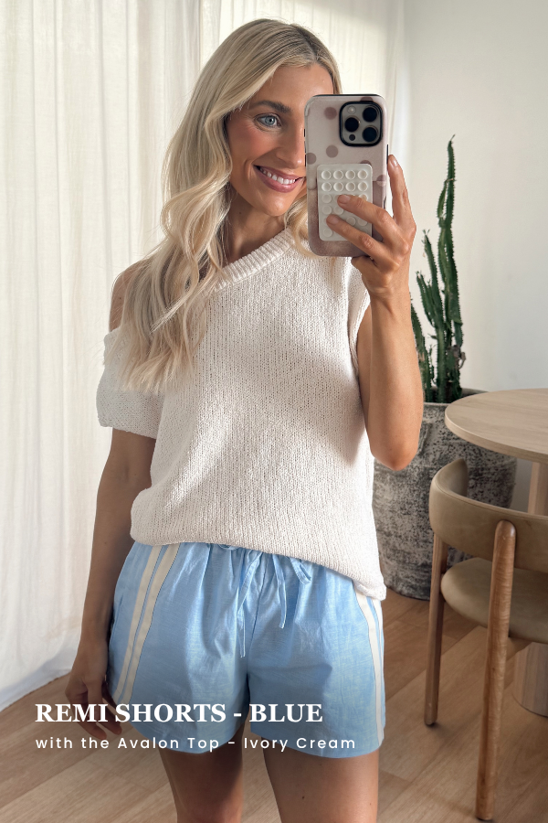 Remi Shorts Blue with Avalon Top Cream