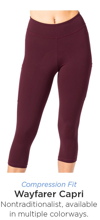 -Compression Fit: Wayfarer Capri: Nontraditionalist, available in multiple colorways.