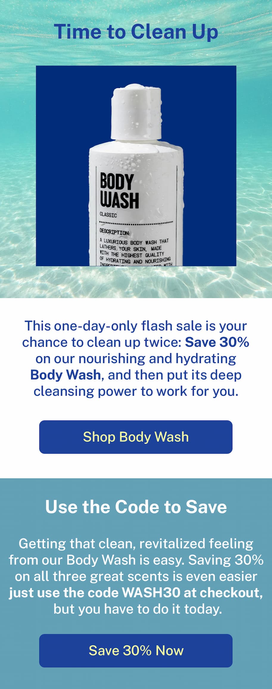 30% off body wash flash