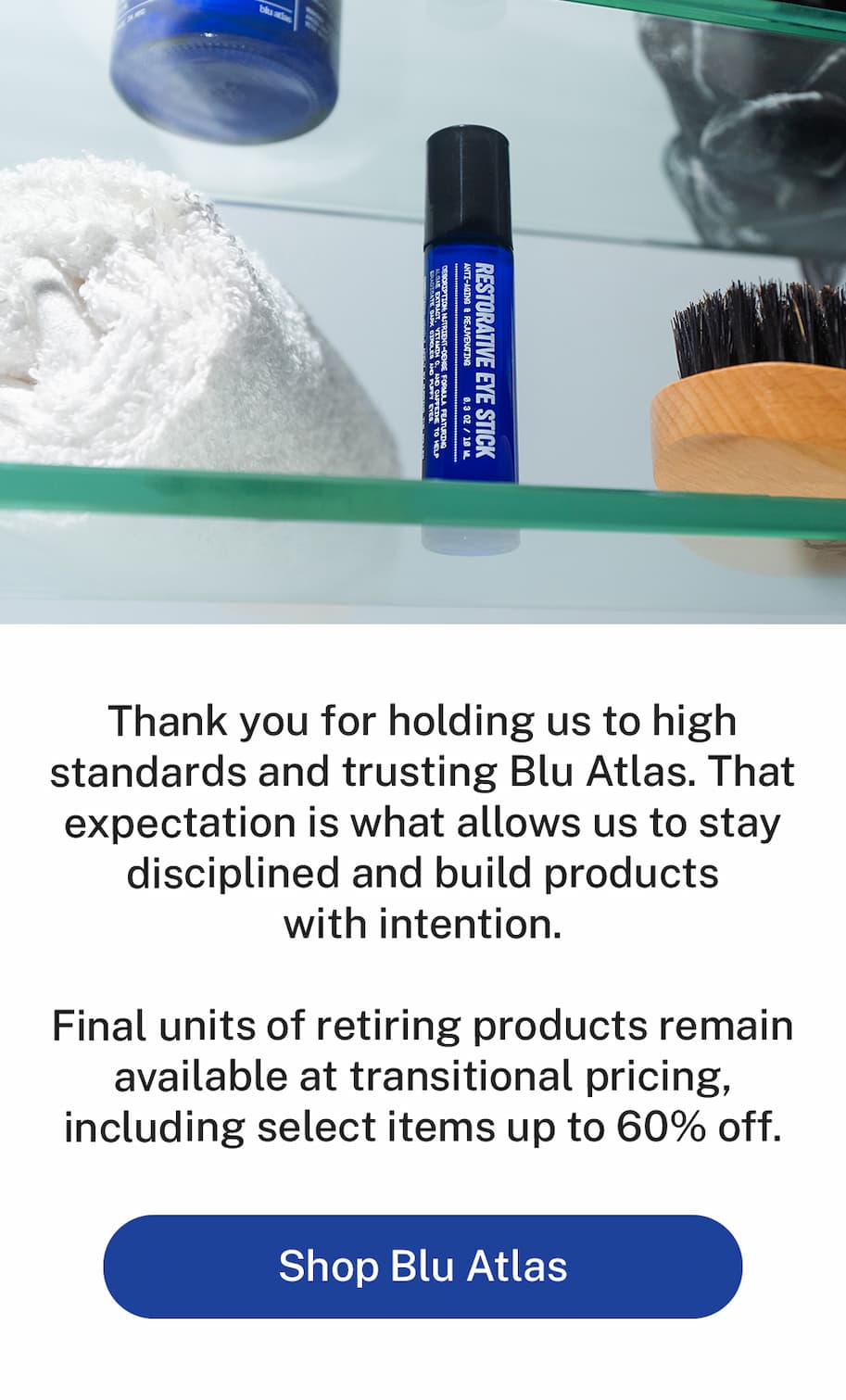 Pricing reflects discontinuation with select items available at up to 60% off while supplies last. 