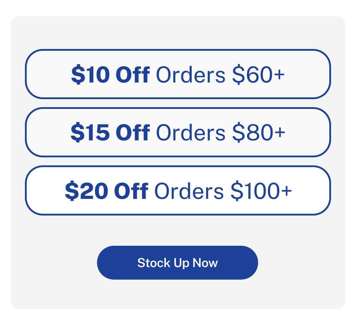 Father's Day early access is open. $10 Off Orders $60+. $15 Off Orders $80+. $20 Off Orders $100+. Button: Stock Up Now 