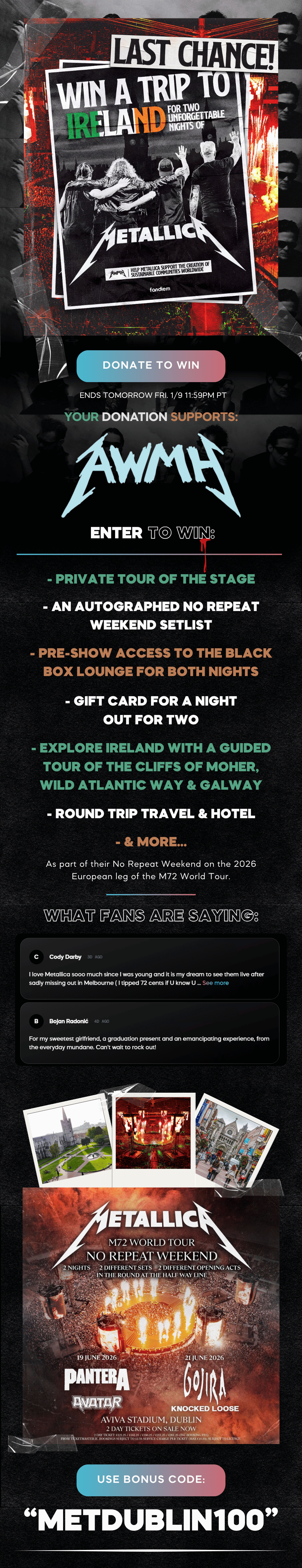 Win a Trip to Dublin for Two Unforgettable Nights of Metallica + an Exclusive Stage Tour
