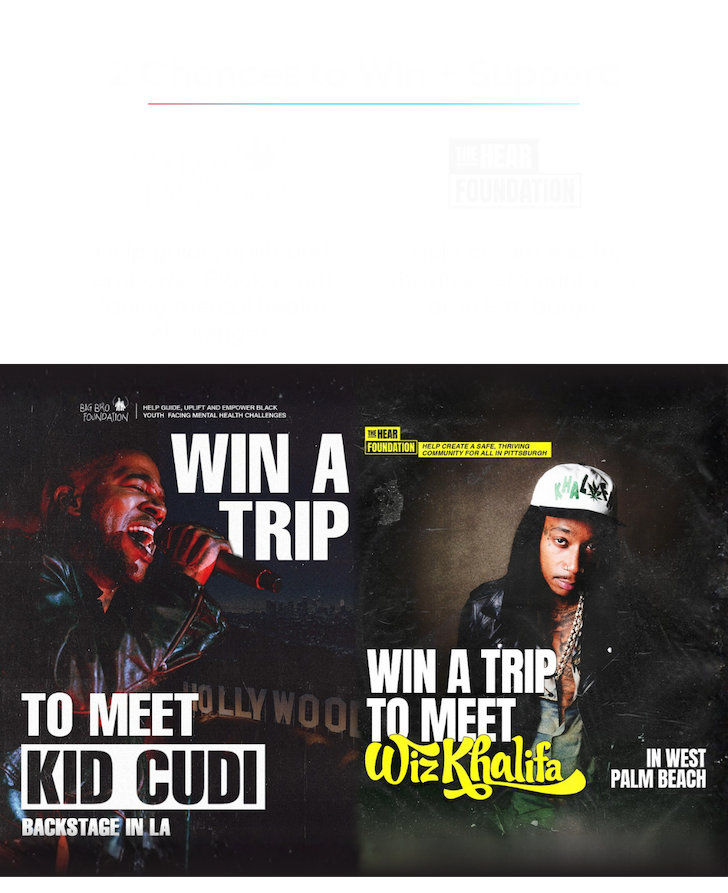 2 chances to win + support great charities