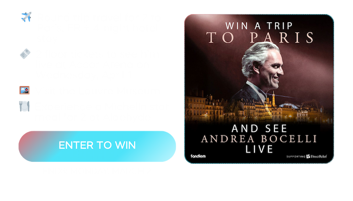 Win a trip to see Andrea Bocelli