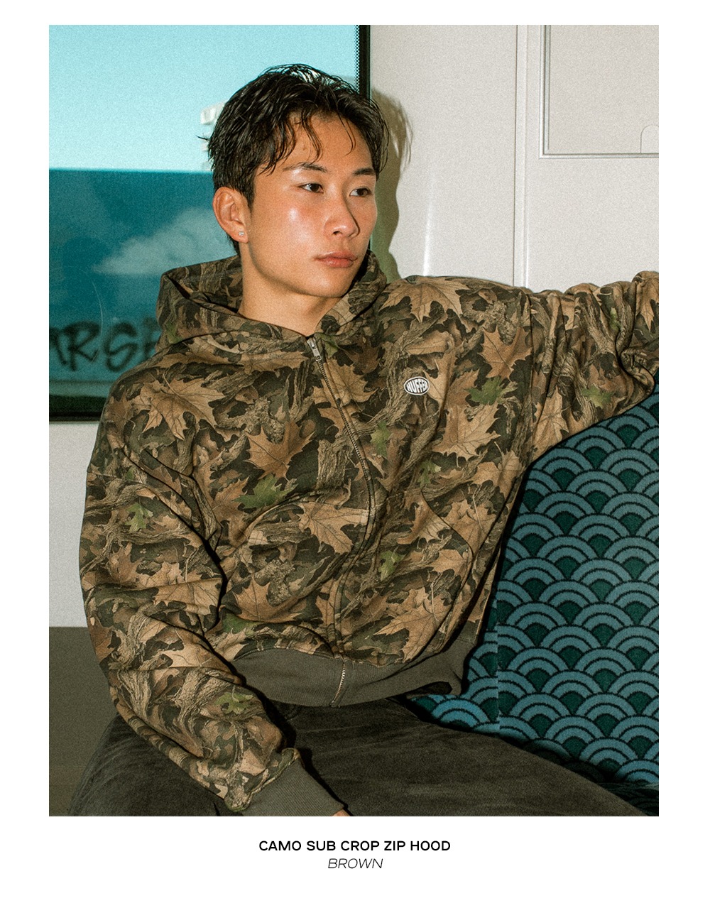 CAMO SUB CROP ZIP HOOD BROWN