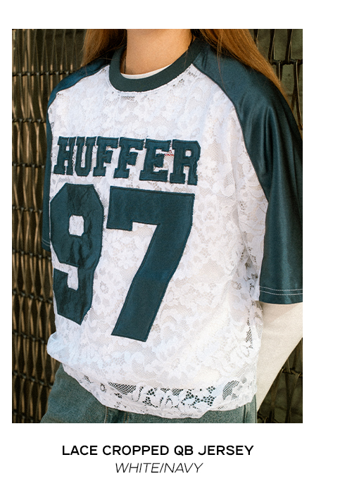 LACE CROPPED QB JERSEY WHITE/NAVY