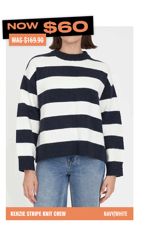KENZIE STRIPE KNIT CREW NAVY/WHITE