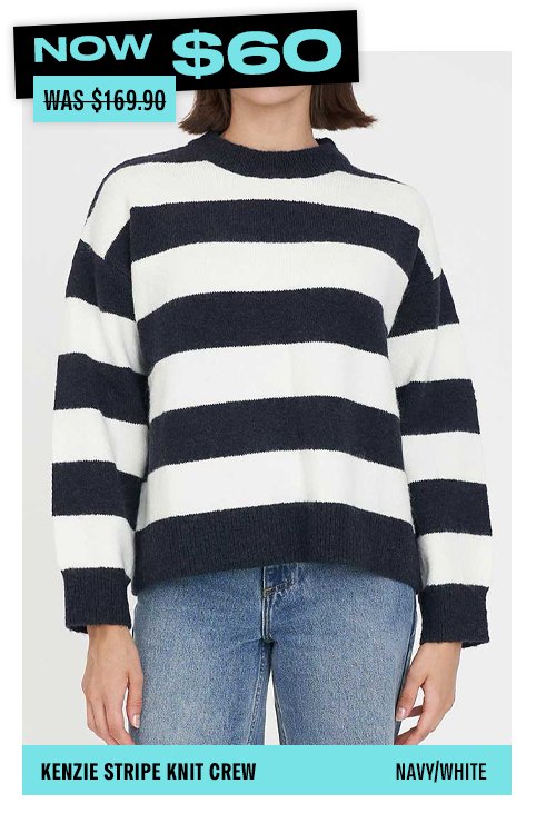 KENZIE STRIPE KNIT CREW NAVY/WHITE