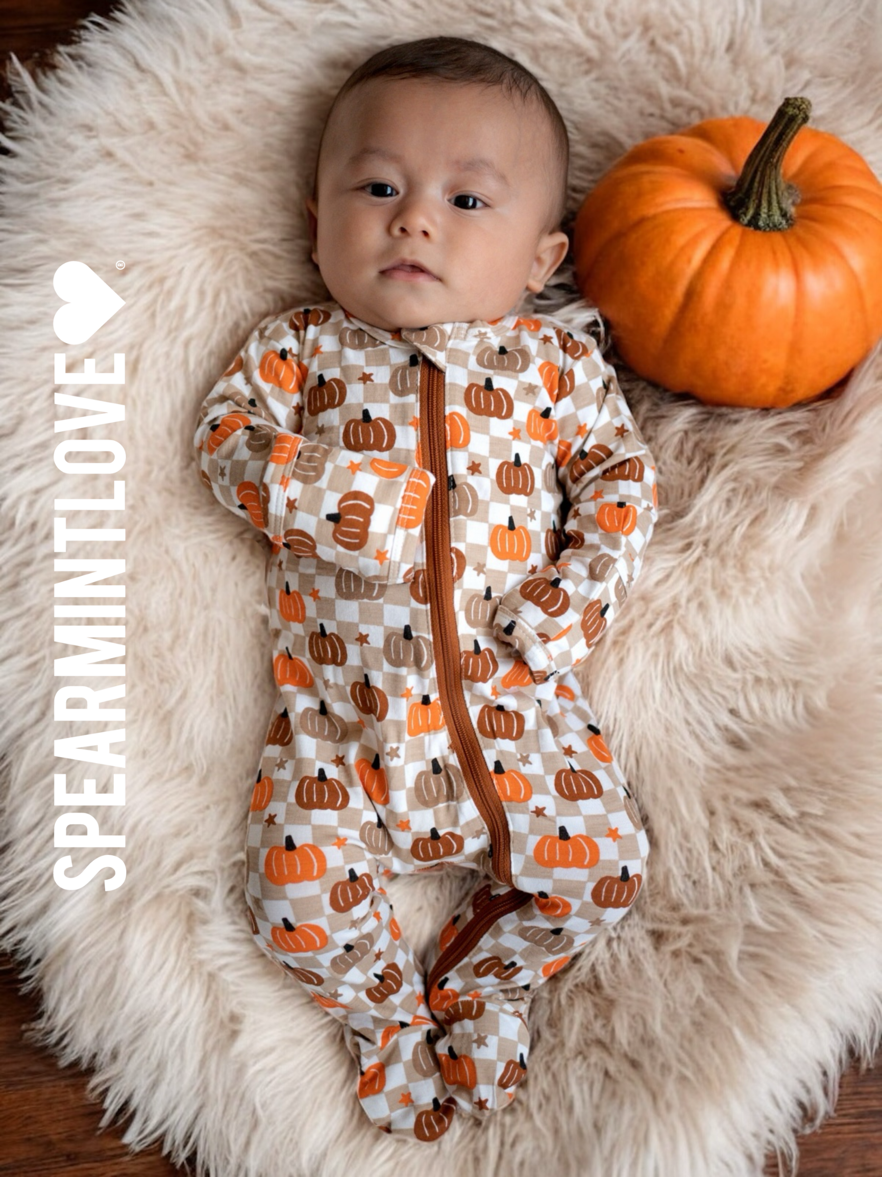 Pumpkin Checkerboard Footie for Baby Boy!