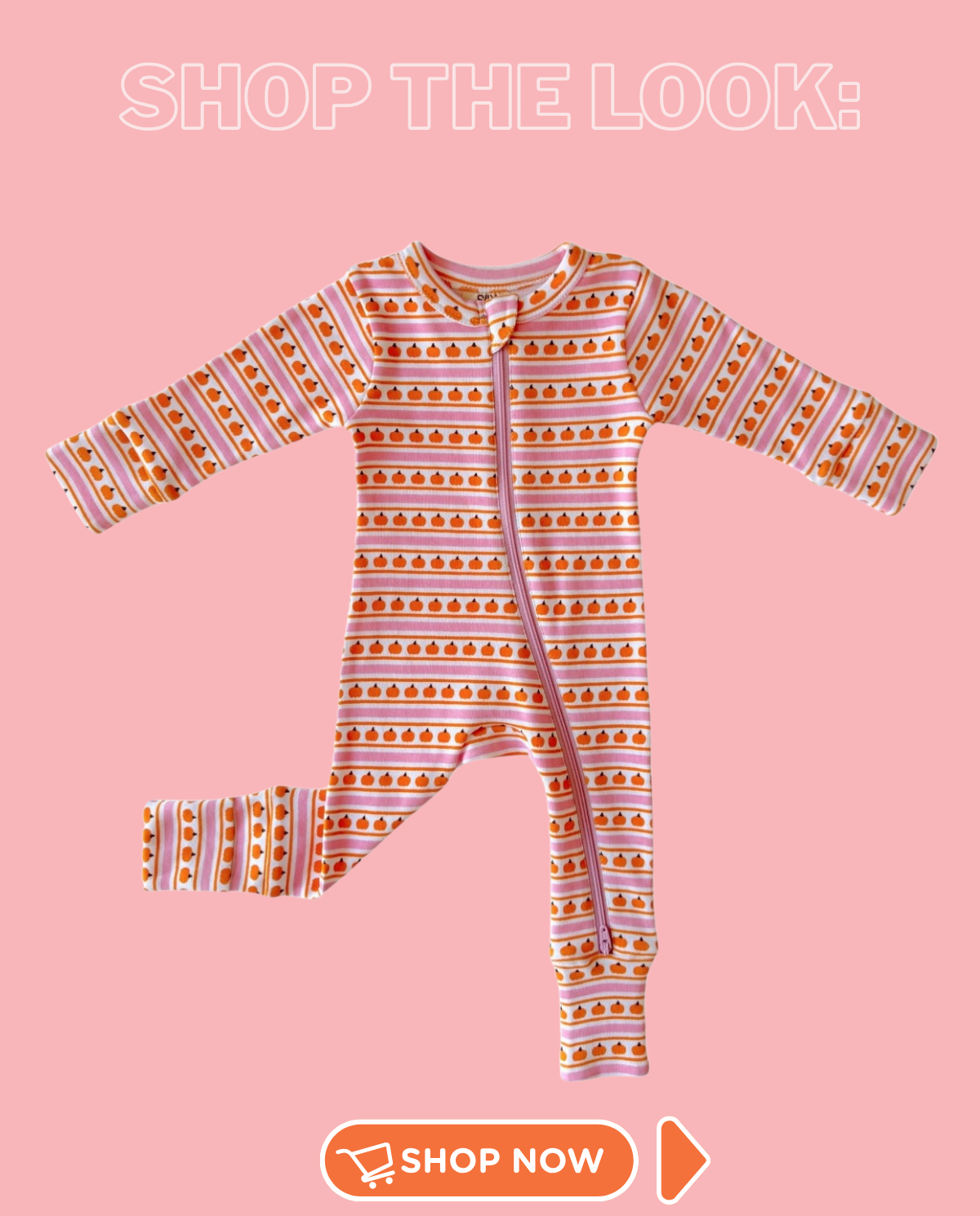 2-Way Zip Romper, Pumpkin Stripe Pink