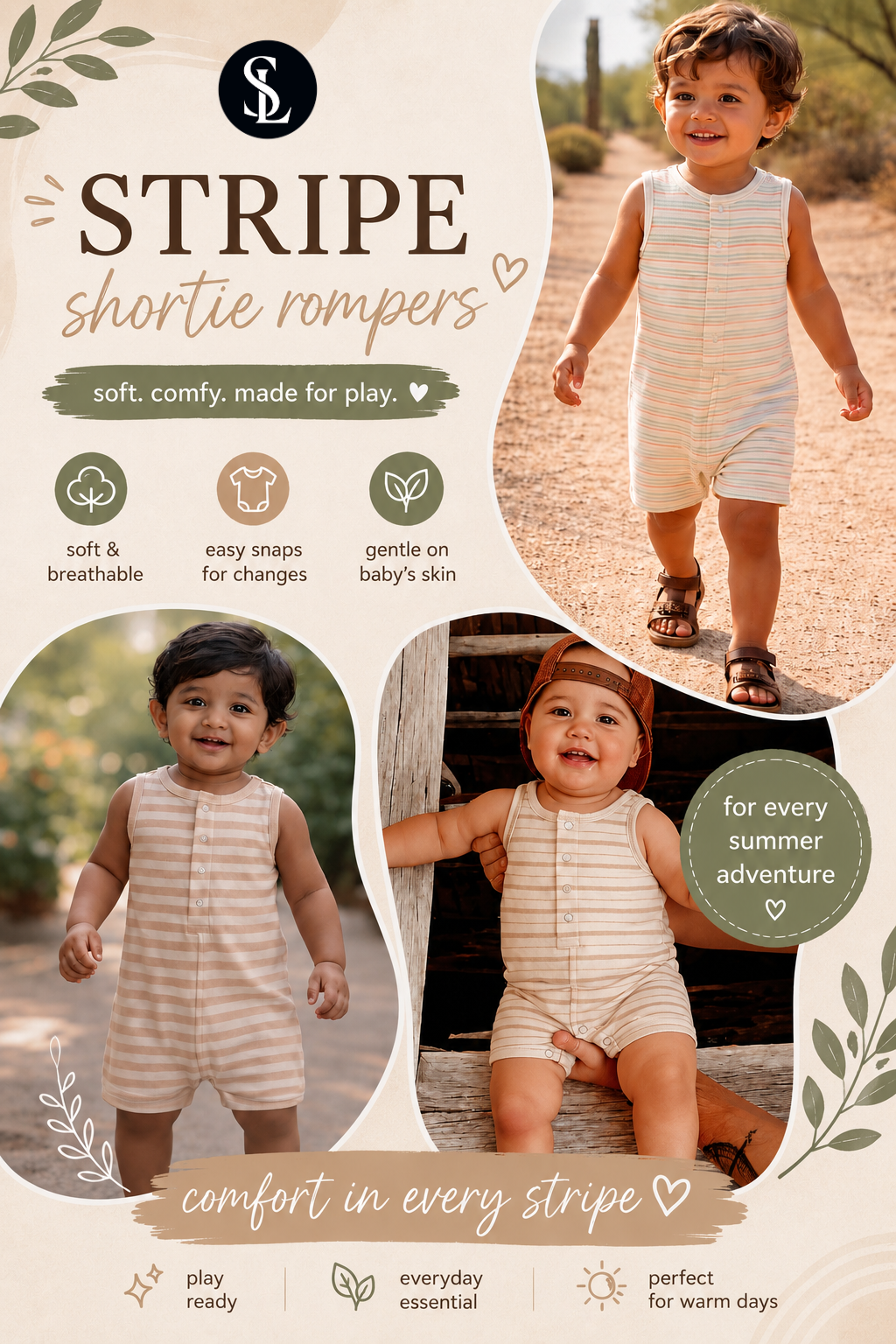 Stripe Shortie Rompers - Made for Play. 