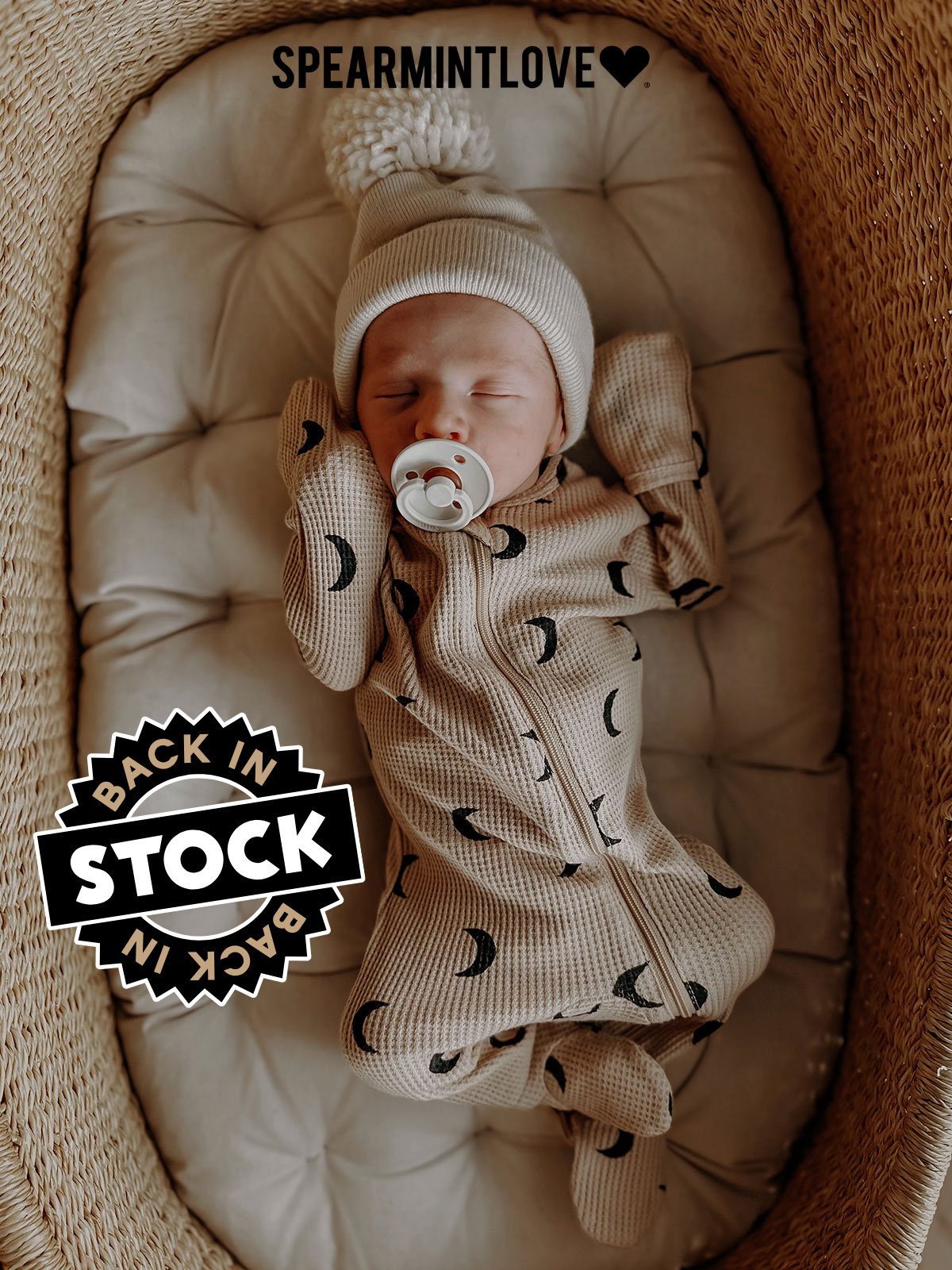 Tan/Black Moon Baby Boy Footie - Back in Stock
