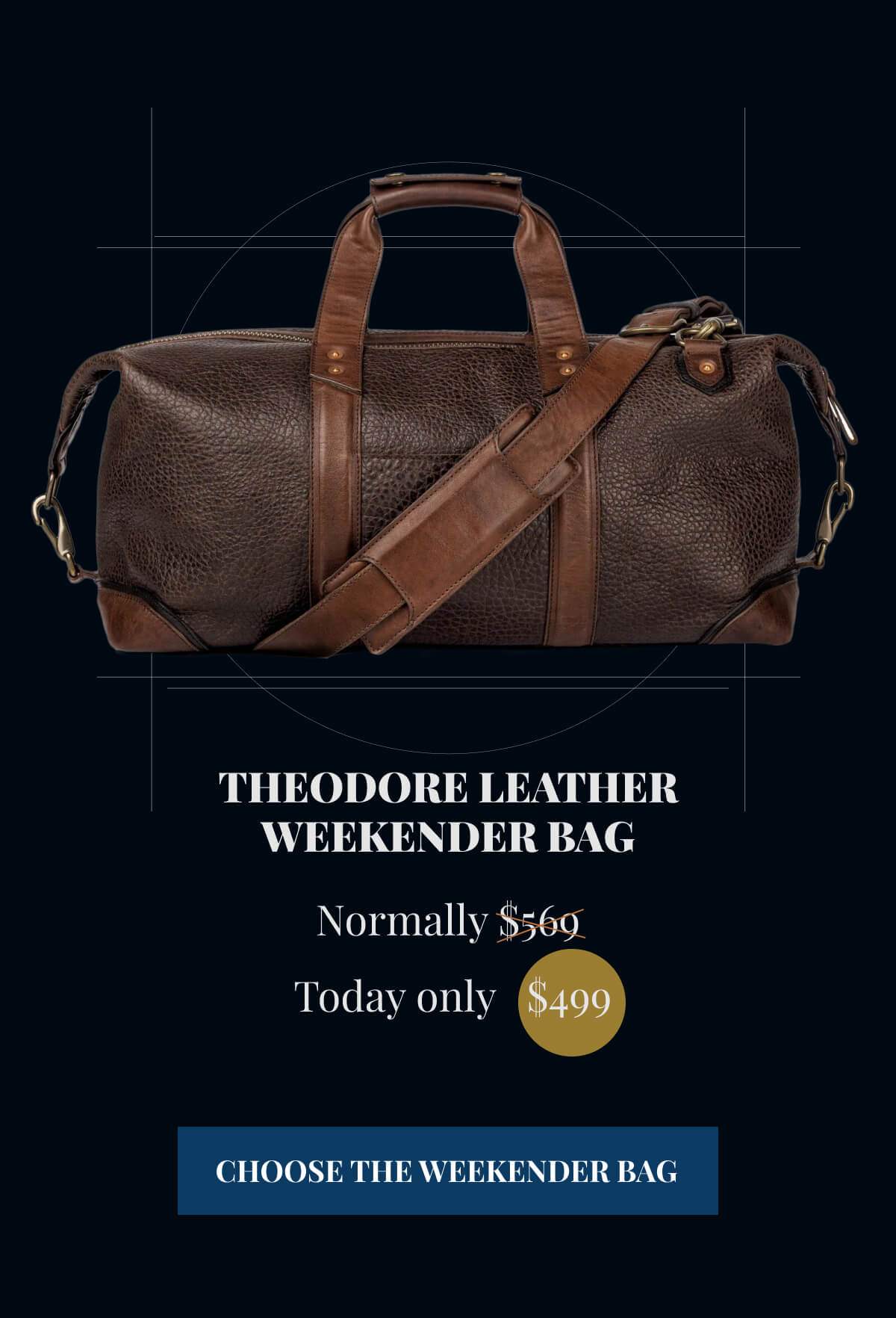 Theodore Leather Weekender Bag Normally $569. Today only $499.