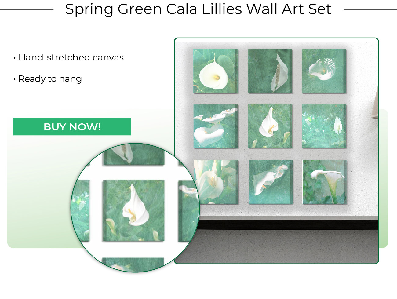 Spring Green Cala Lillies Wall Art Set