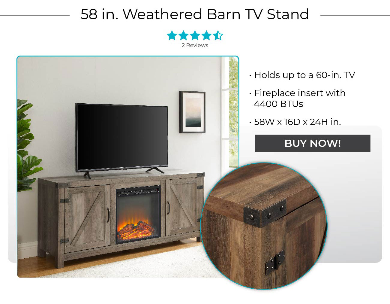 58 in. Weathered Barn TV Stand 