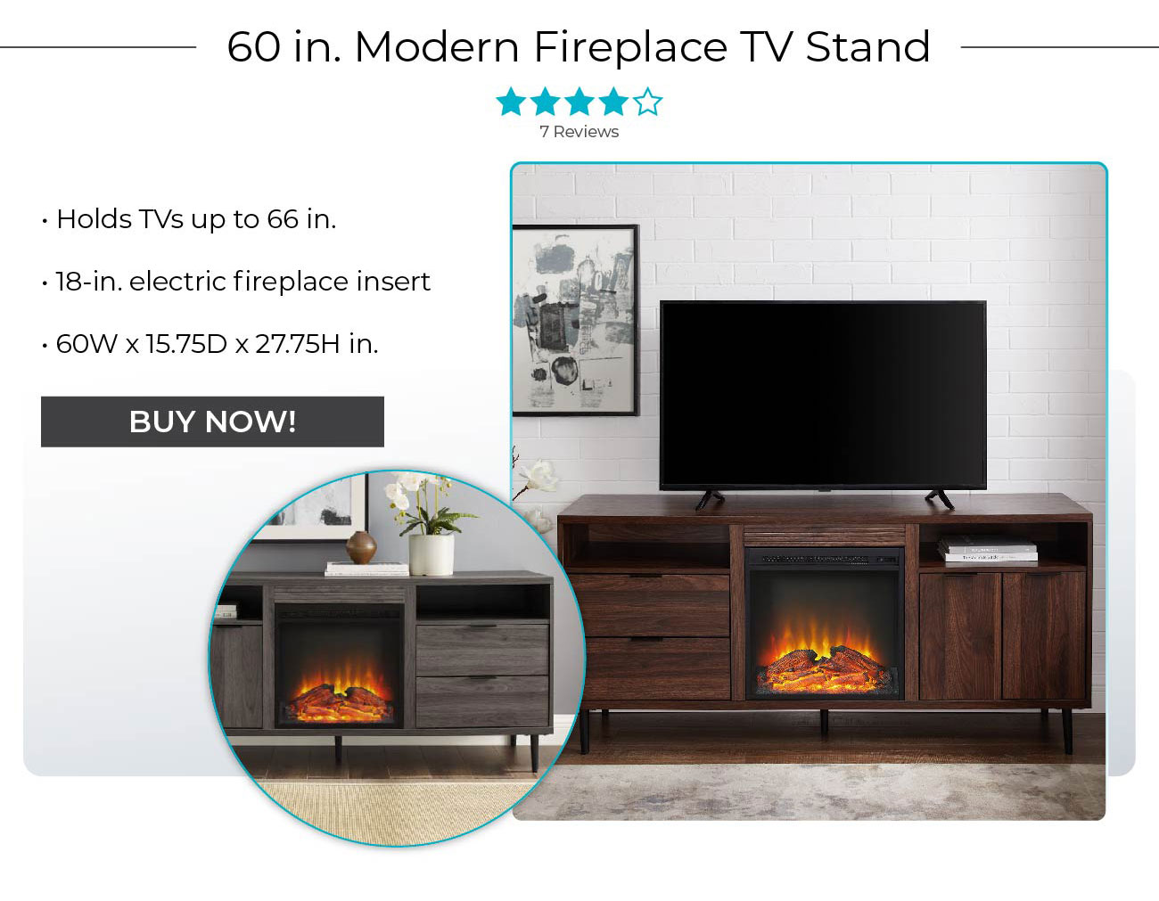 60 in. Modern Fireplace TV Stand
