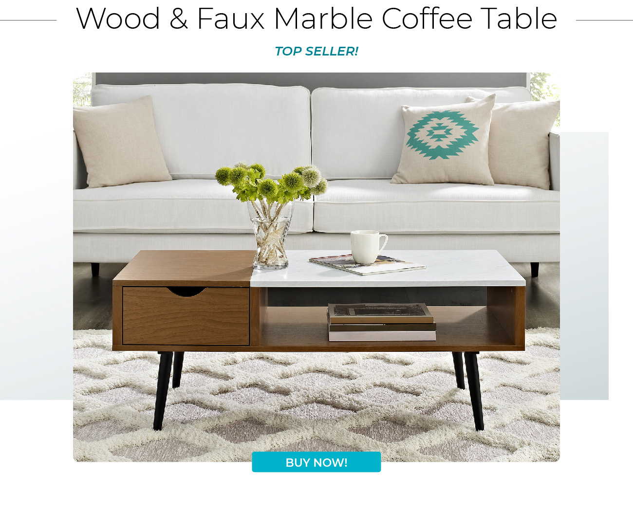 Wood & Faux Marble Coffee Table