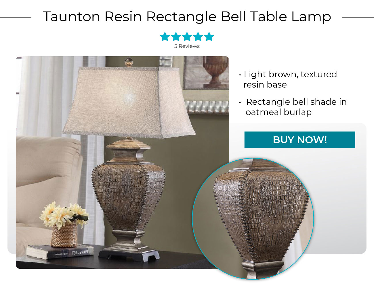 Taunton Resin Rectangle Bell Table Lamp