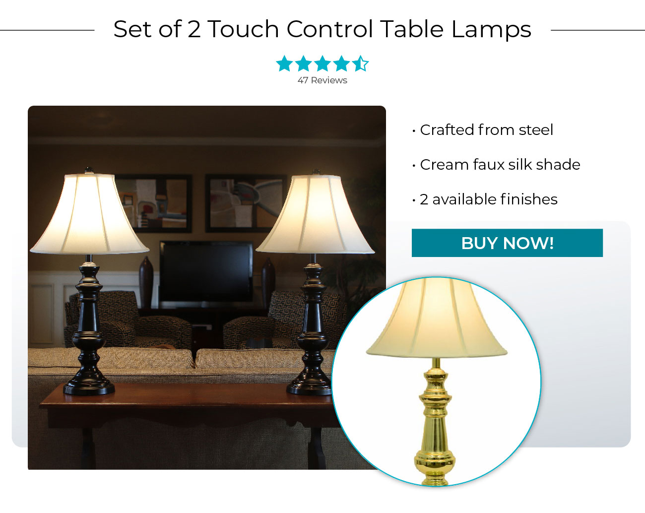Set of 2 Touch Control Table Lamps 