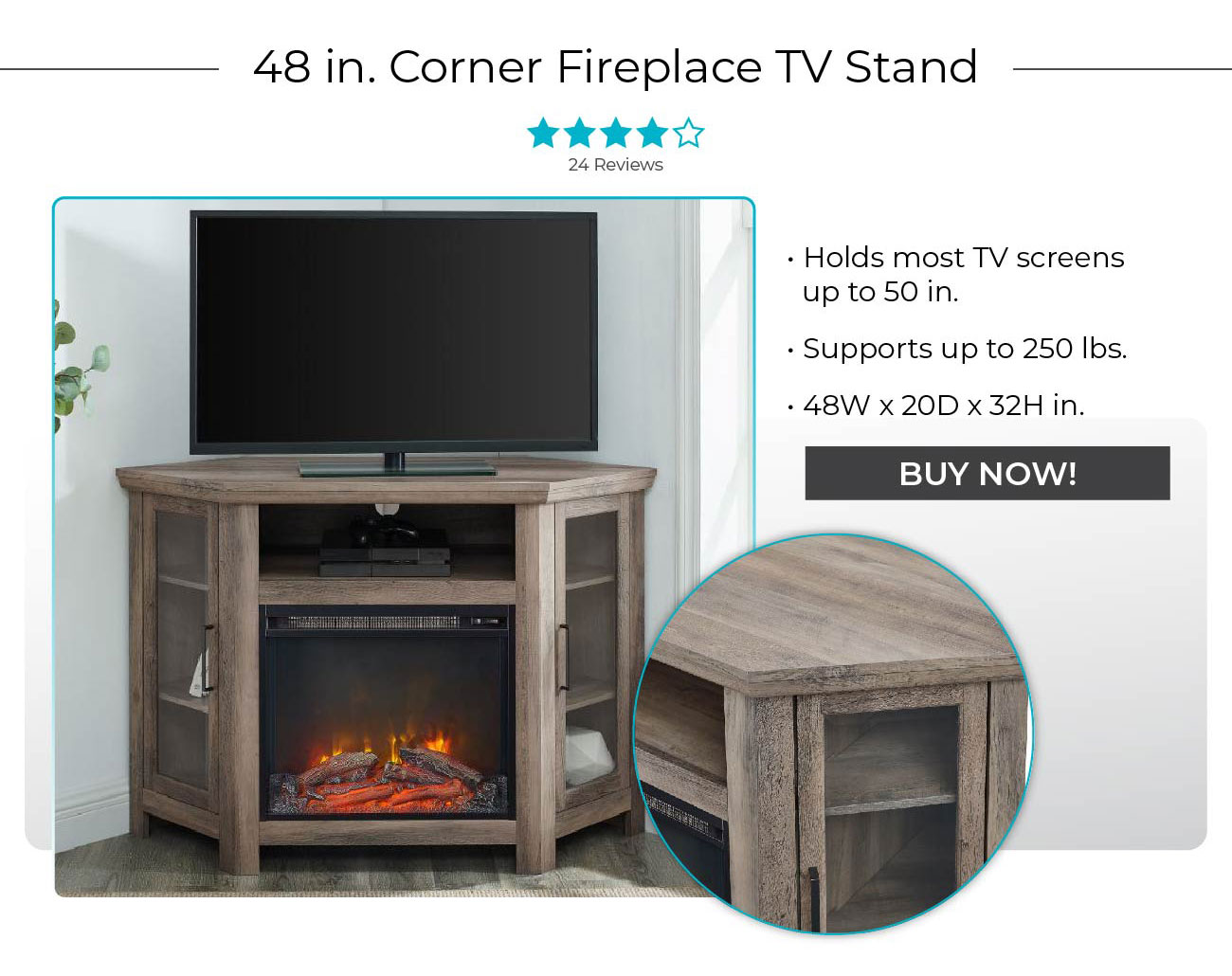 48 in.Corner Fireplace TV Stand 