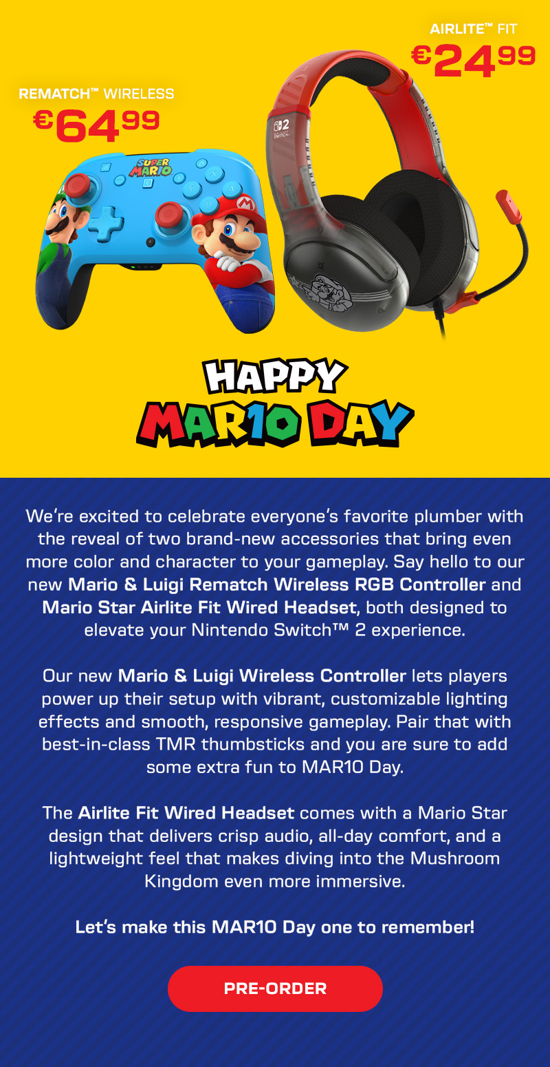 New Rematch Wireless Controller & Airlite Fit Wired Headset for Mario Day