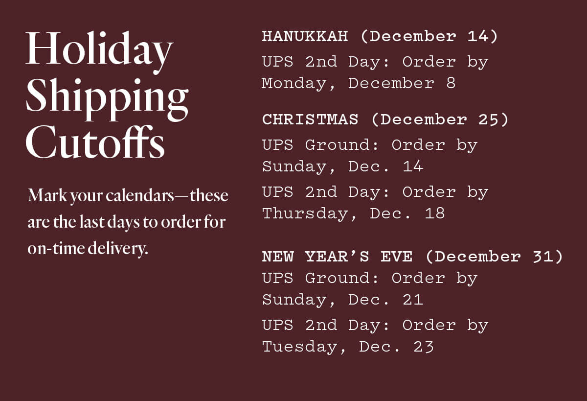 Holiday shipping cutoffs