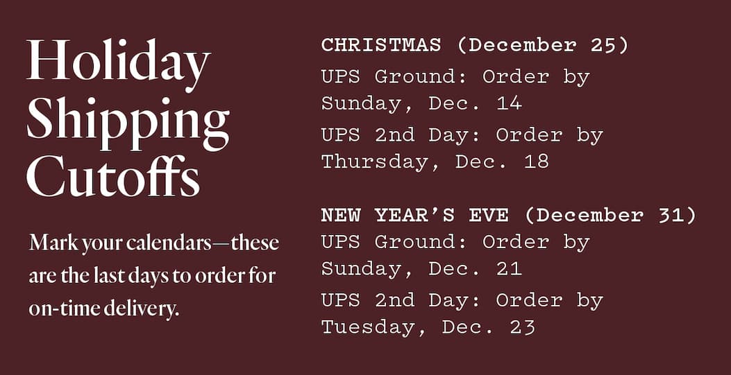 Holiday Shipping Cutoffs