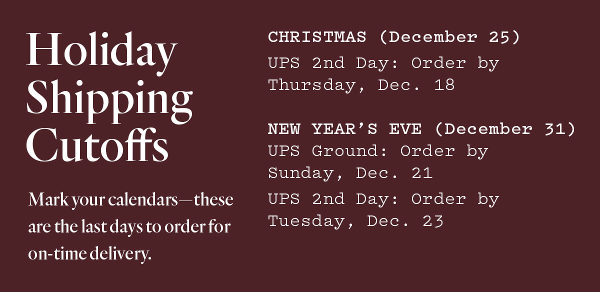 Holiday Shipping Cutoffs