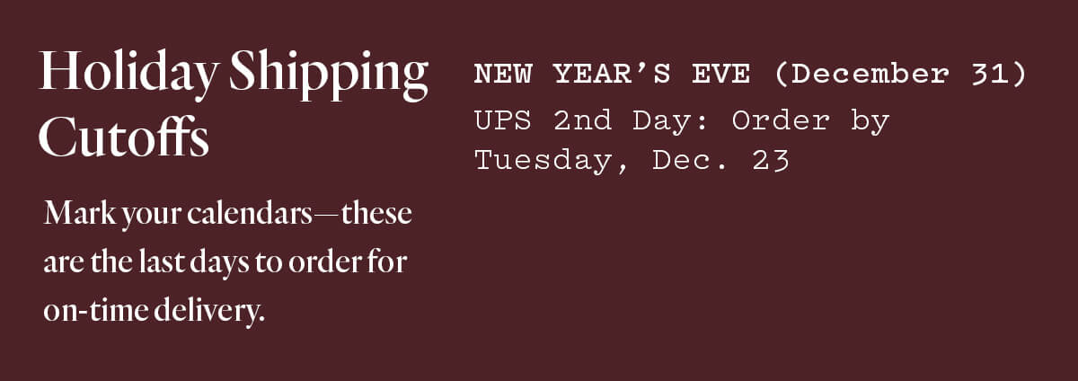 Holiday Shipping Cutoffs
