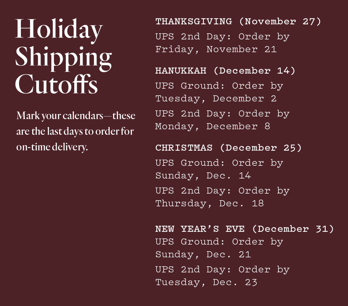 Shipping Cutoffs