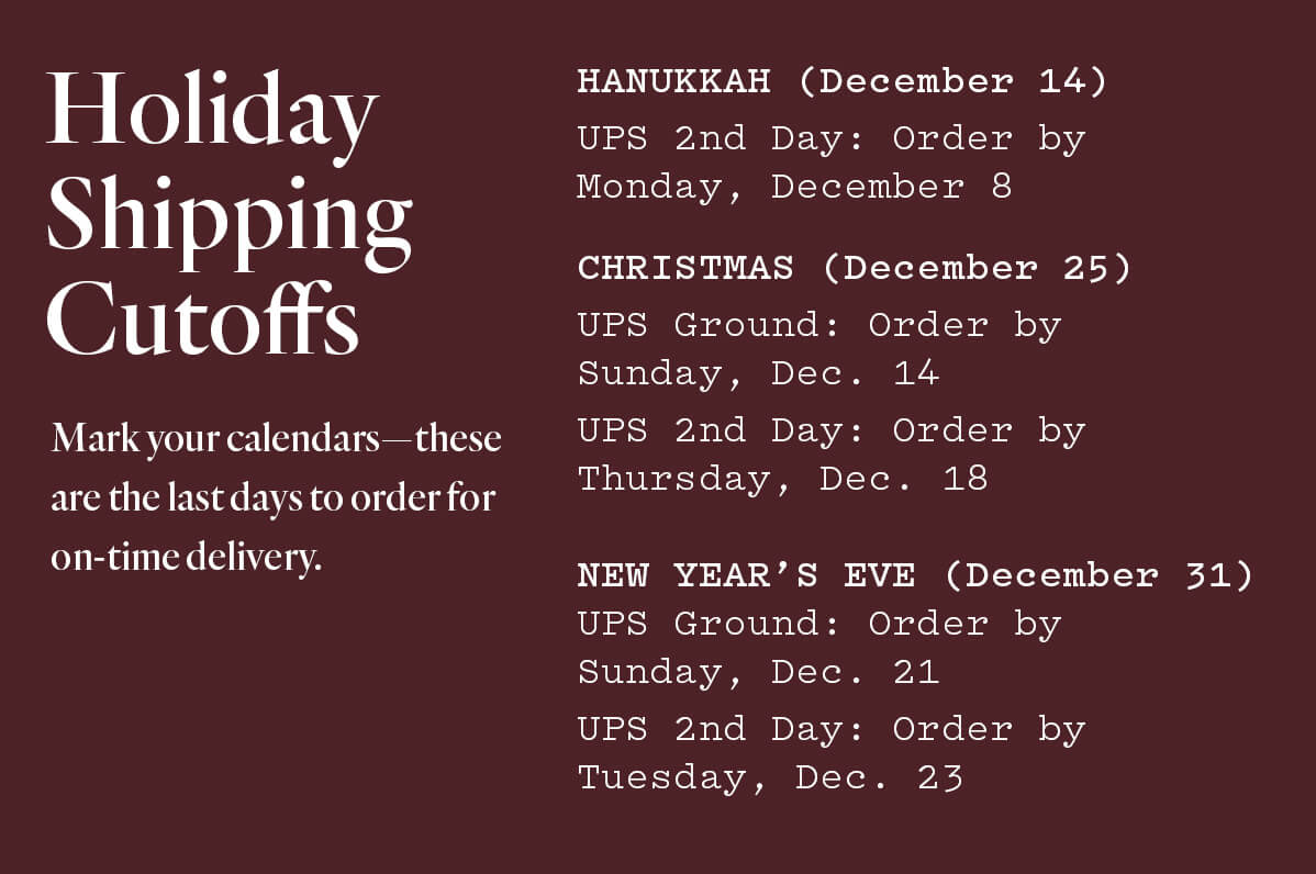 Holiday Shipping Cutoffs